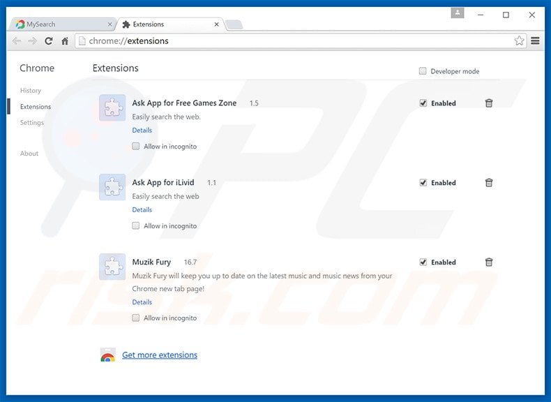 Verwijder search.mysearch.com gerelateerde Google Chrome extensies