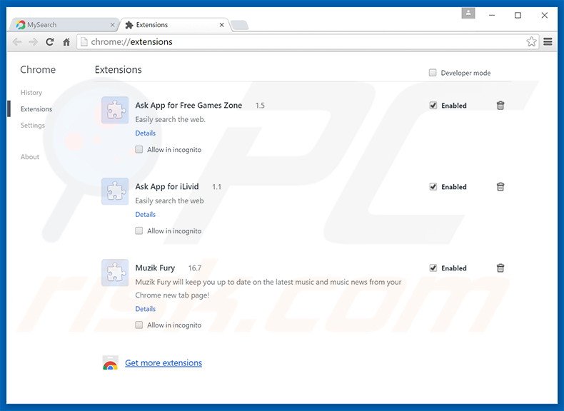 Verwijder search.mysearch.com gerelateerde Google Chrome extensies