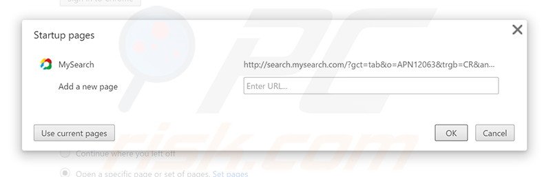 Verwijder search.mysearch.com als startpagina in Google Chrome