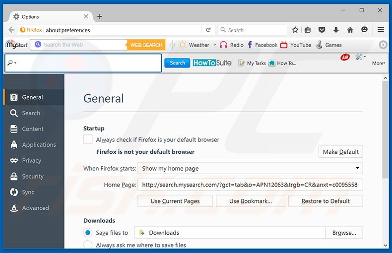 Verwijder search.mysearch.com als startpagina in Mozilla Firefox