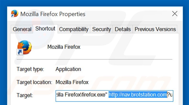 Verwijder nav.brotstation.com als doel van de Mozilla Firefox snelkoppeling stap 2