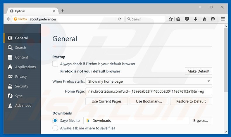 Verwijder nav.brotstation.com als startpagina in Mozilla Firefox