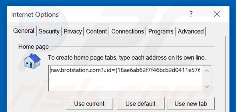 Removing nav.brotstation.com from Internet Explorer homepage