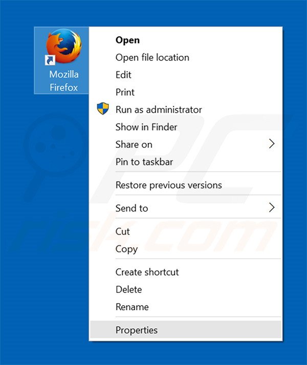 Verwijder stadsear.com als doel van de Mozilla Firefox snelkoppeling stap 1