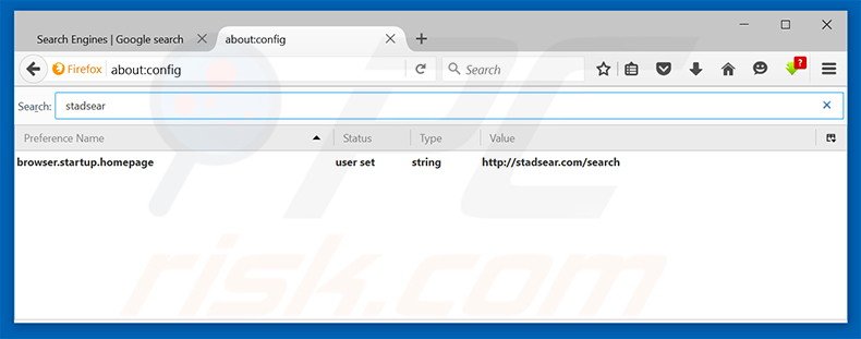 Verwijder stadsear.com als standaard zoekmachine in Mozilla Firefox