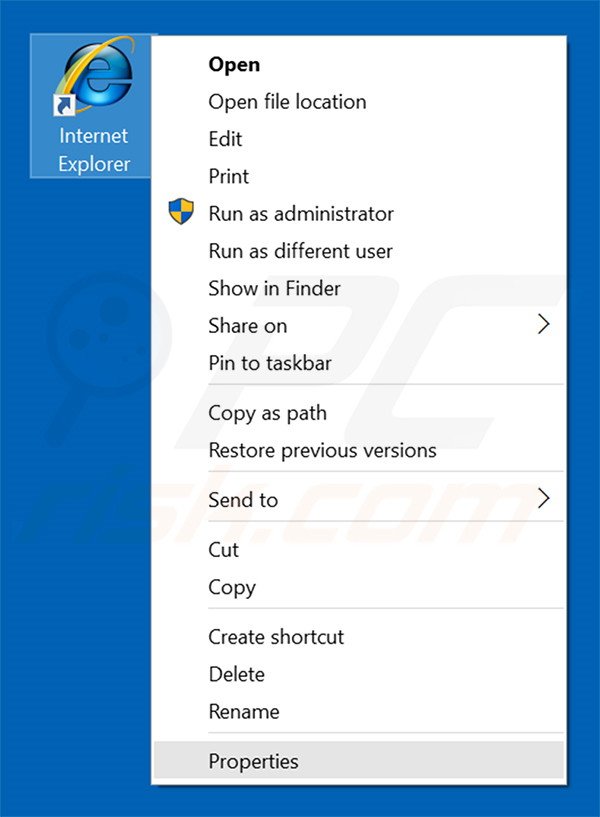 Verwijder stadsear.com als doel van de Internet Explorer snelkoppeling stap 1