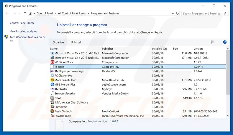 stadsear.com browser hijacker verwijdering via het Controle Paneel
