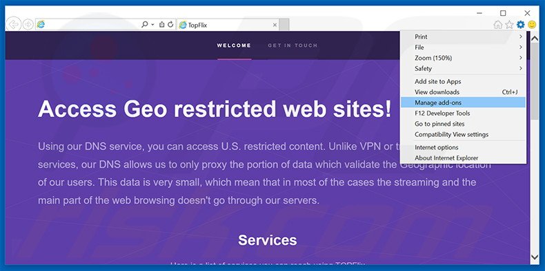 Verwijder de TopFlix advertenties uit Internet Explorer stap 1