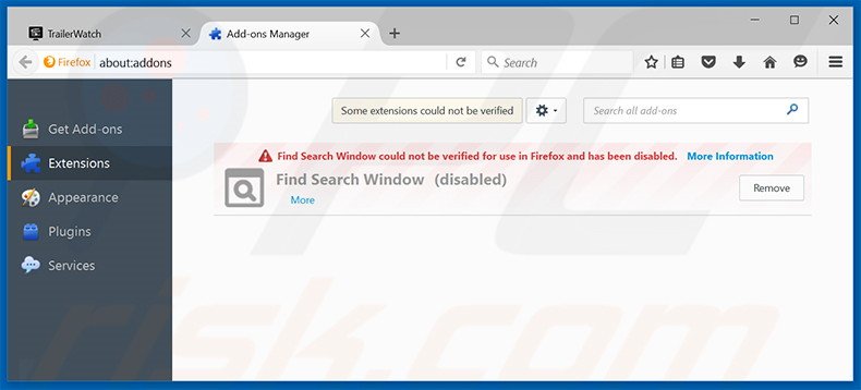 Verwijder de TrailerWatch advertenties uit Mozilla Firefox stap 2