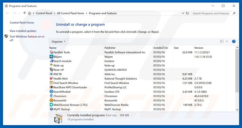 TrailerWatch adware verwijdering via het Controle Paneel