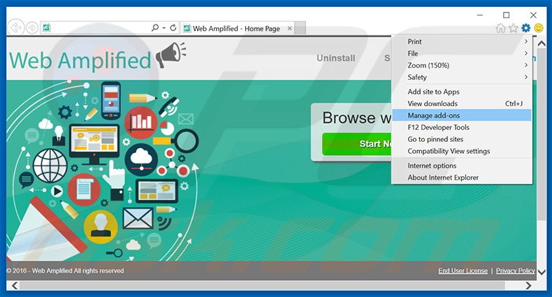 Verwijder de Web Amplified advertenties uit Internet Explorer stap 1