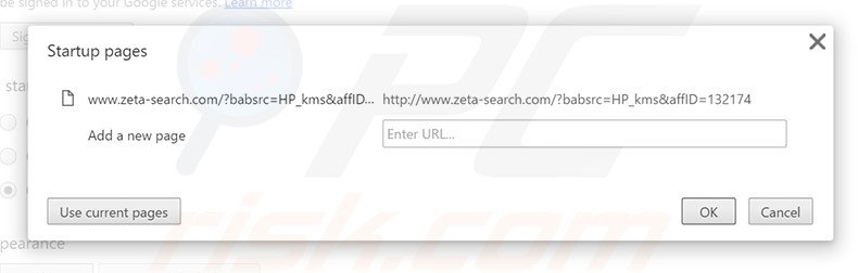 Verwijder zeta-search.com als startpagina in Google Chrome