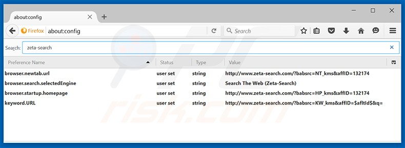 Verwijder zeta-search.com als standaard zoekmachine in Mozilla Firefox