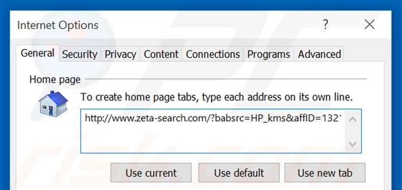 Verwijder zeta-search.com als startpagina in Internet Explorer