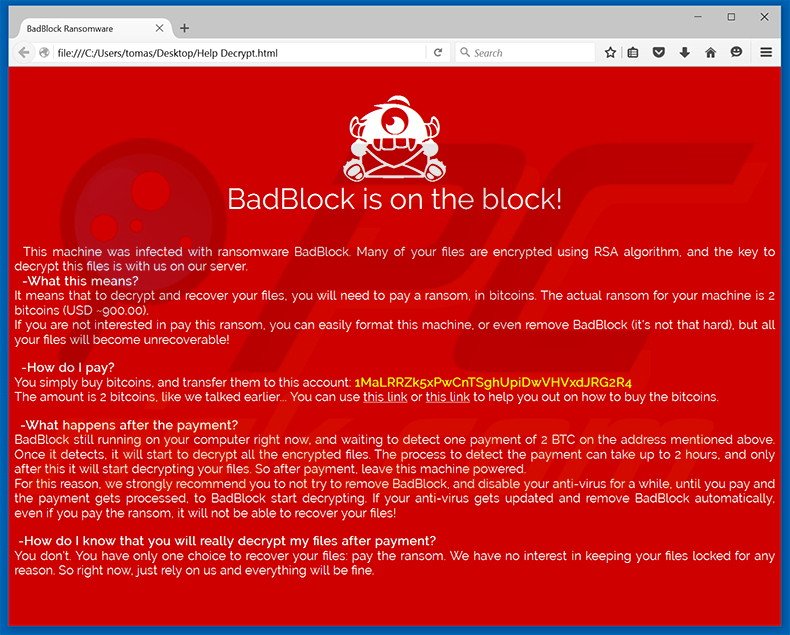 BadBlock creëert een Help_Decrypt.html bestand