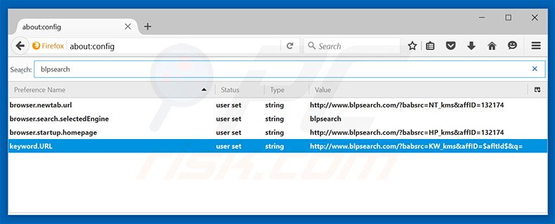 Verwijder blpsearch.com als standaard zoekmachine in Mozilla Firefox