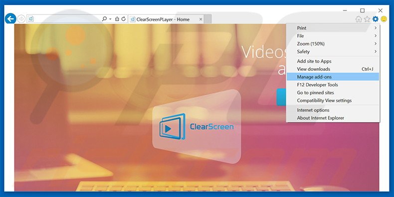 Verwijder de ClearScreen Player advertenties uit Internet Explorer stap 1