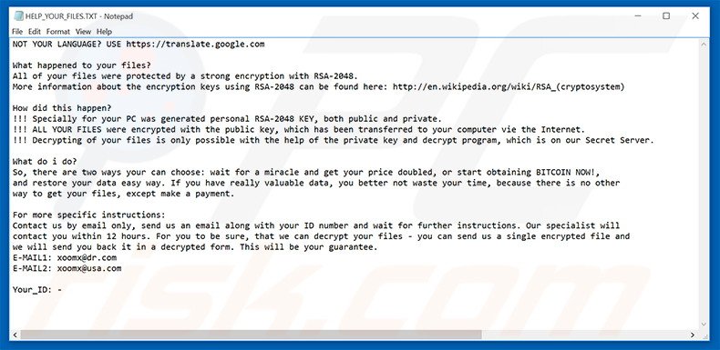 .Code ransomware HELP_YOUR_FILES.TXT bestand