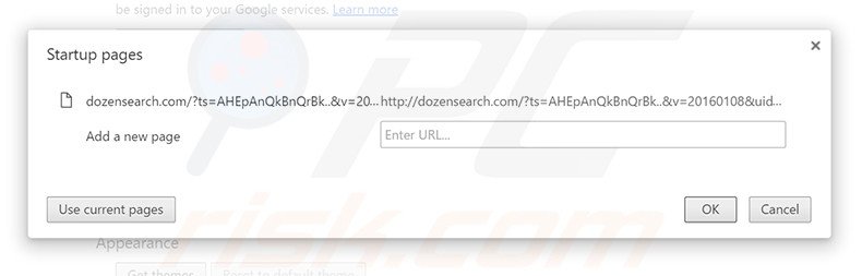 Verwijder dozensearch.com als startpagina in Google Chrome