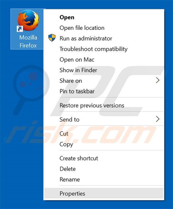 Verwijder dozensearch.com als doel in de Mozilla Firefox snelkoppeling stap 1
