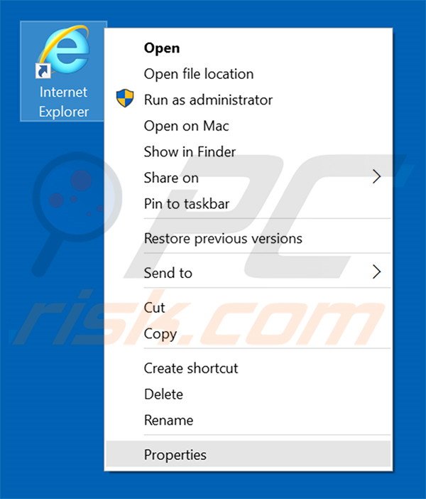 Verwijder dozensearch.com als doel van de Internet Explorer snelkoppeling stap 1