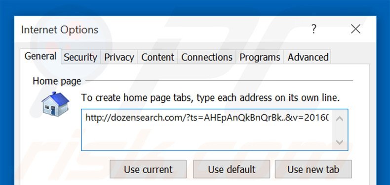 Verwijder dozensearch.com als startpagina in Internet Explorer