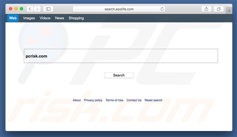 search.epolife.com browserkaper op een Mac computer