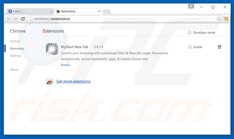 Verwijder aan exlee.com gerelateerde Google Chrome extensies