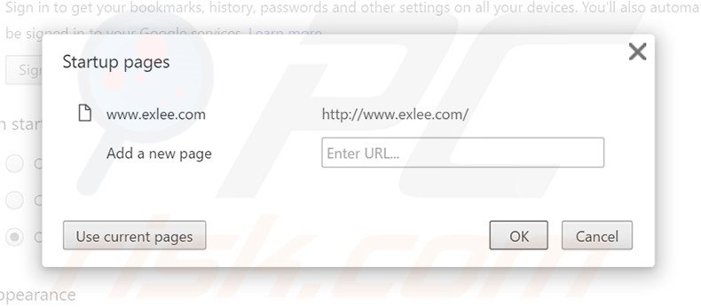Verwijder exlee.com als startpagina in Google Chrome
