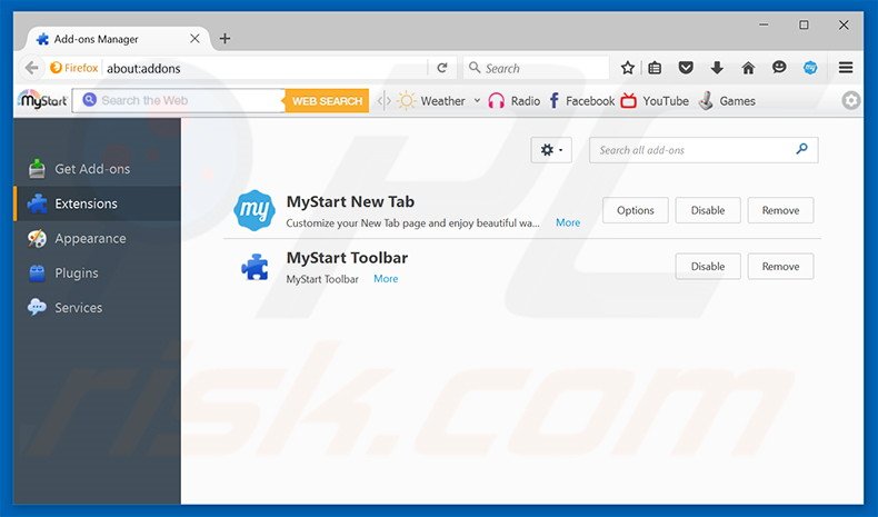 Verwijder aan exlee.com gerelateerde Mozilla Firefox extensies