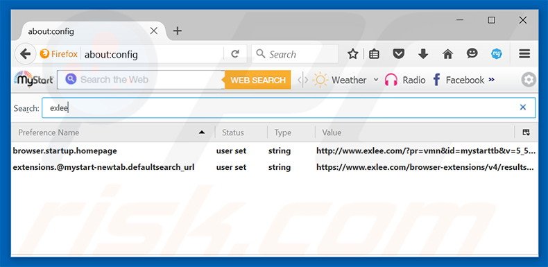 Verwijder exlee.com als standaard zoekmachine in Mozilla Firefox
