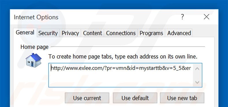 Verwijder exlee.com als startpagina in Internet Explorer