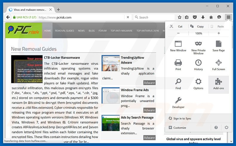 Verwijder [willekeurige letters] advertenties uit Mozilla Firefox stap 1