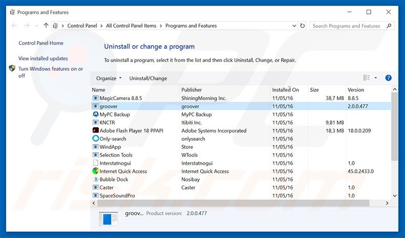 [random letters] adware verwijdering via het Controle Paneel