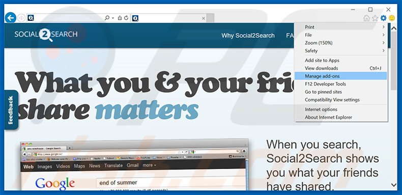 Verwijder de Social2Search advertenties uit Internet Explorer stap 1