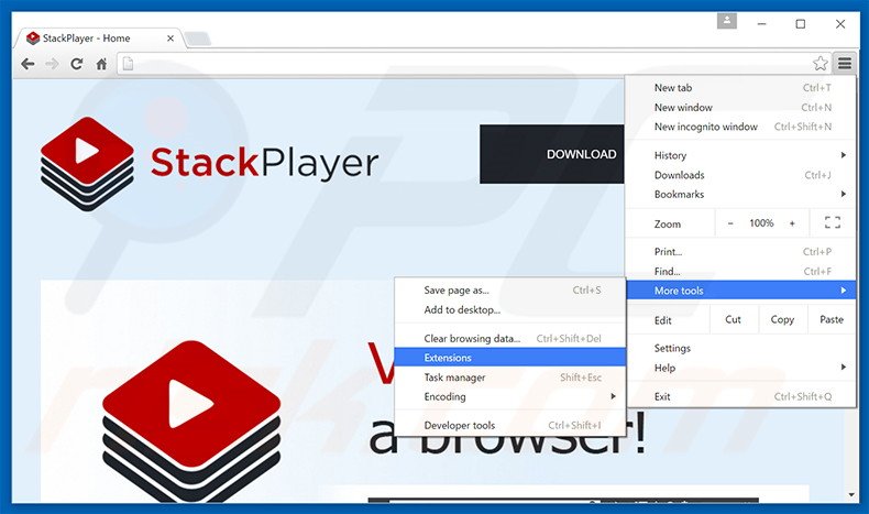 Verwijder de Stack Player advertenties uit Google Chrome stap 1