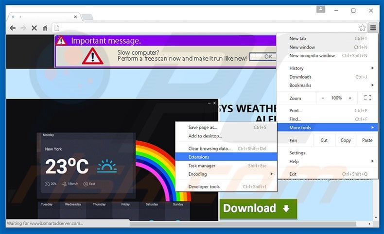 Verwijder de SysWeatherAlert  advertenties uit Google Chrome stap 1