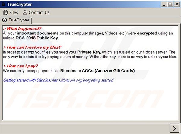 TrueCrypt scherm stelt dat de bestanden versleuteld werden