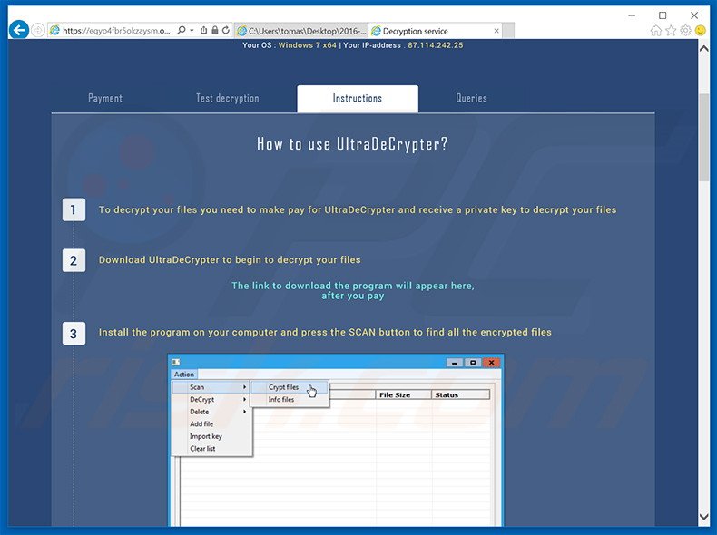 UltraCrypter website instructies