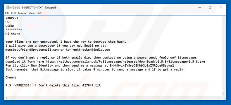 Yakes ransomware tekstbestand