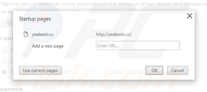 Verwijder yeabests.cc als startpagina in Google Chrome