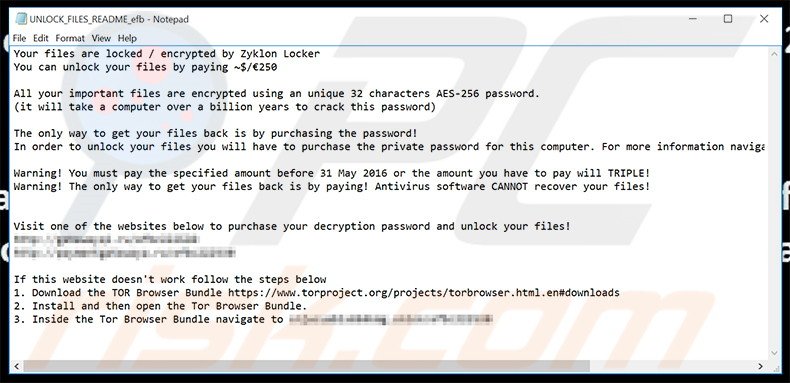 Zyklon ransomware tekstbestand