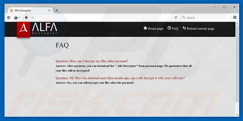 Alpha ransomware website FAQ