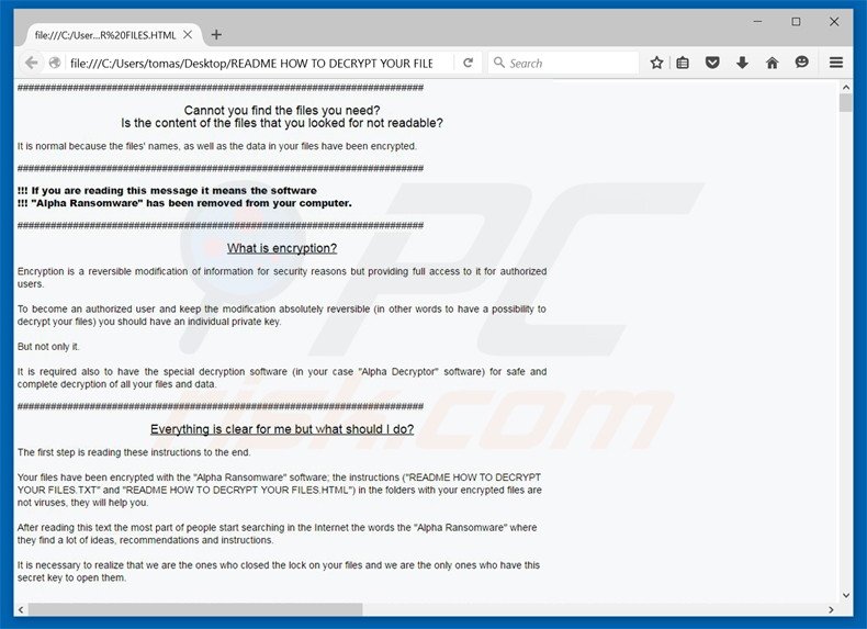 Alpha ransomware html bestand