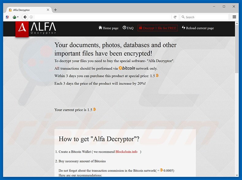 Alpha ransomware website