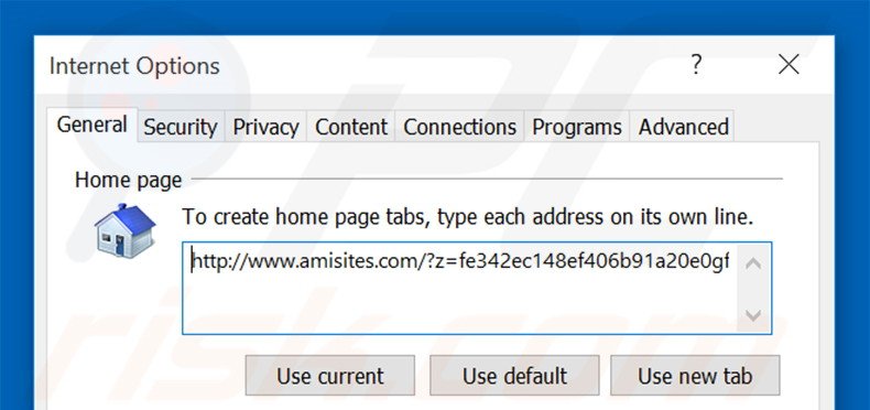 Verwijder amisites.com als startpagina in Internet Explorer