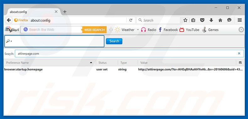 Verwijder attirerpage.com als standaard zoekmachine in Mozilla Firefox