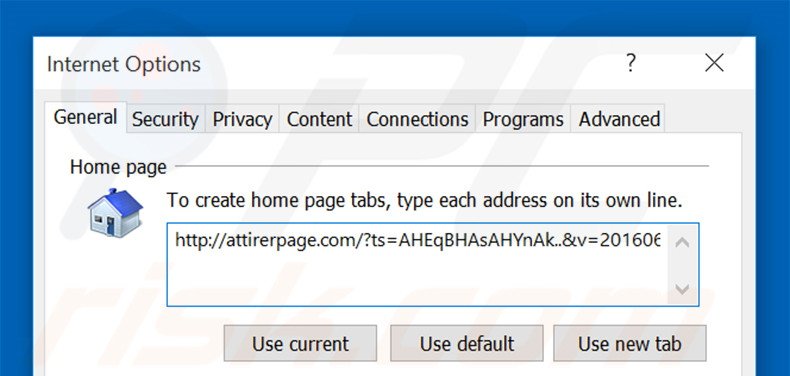 Verwijder attirerpage.com als startpagina in Internet Explorer