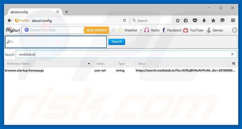 Verwijder search.mediatab.tv als standaard zoekmachine in Mozilla Firefox