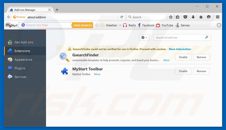Verwijder aan navsmart.info gerelateerde Mozilla Firefox extensies